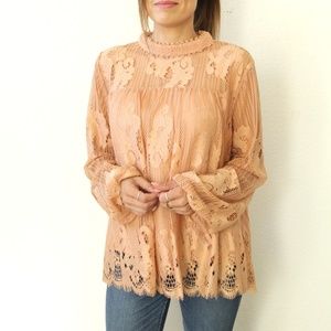 NWT Xhilaration Babydoll Top Lace Peach Boho